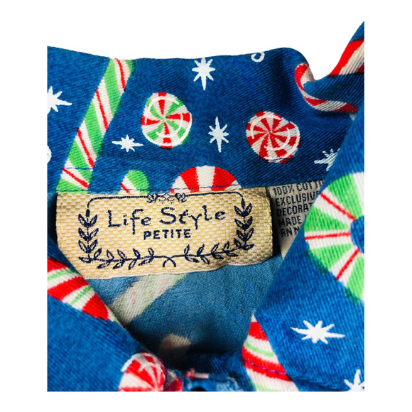 Life Style Womens Ugly Christmas Blazer Jacket Candy Cane Print Cotton Petite - Picture 2 of 7